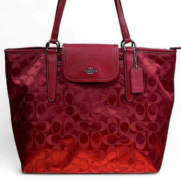 Coach Ward Steen With Leather Trim Monogram Purse Red Tag Tote Bag Pockets - Picture 2 of 16